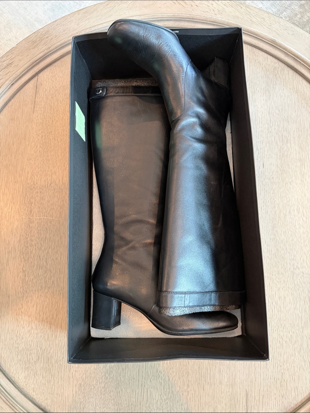 Tahari Black Leather Over-the-Knee Mid Block Heel Boots